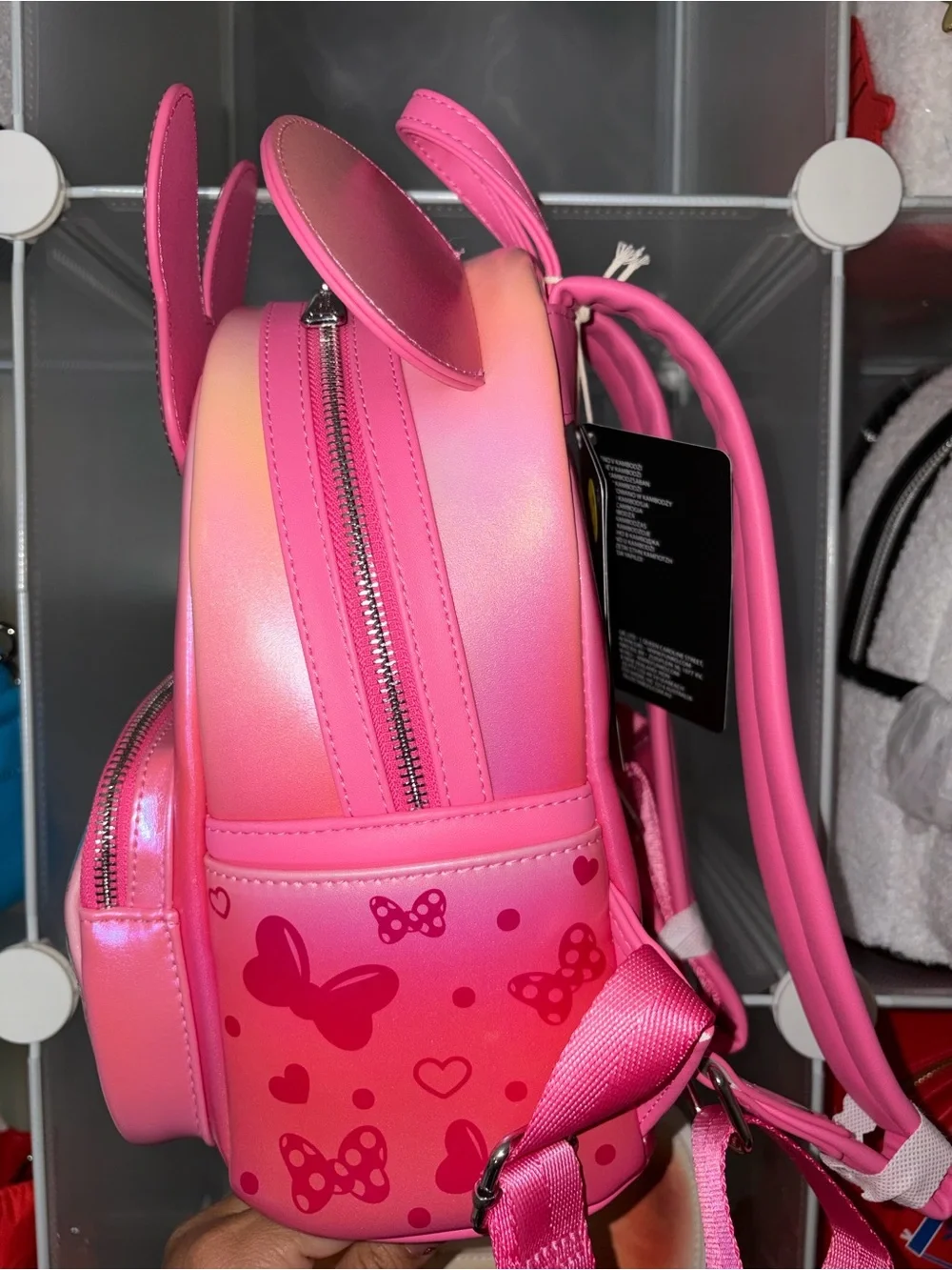 Loungefly Iridescent Pink Minnie Mouse Backpack with Confetti Bow